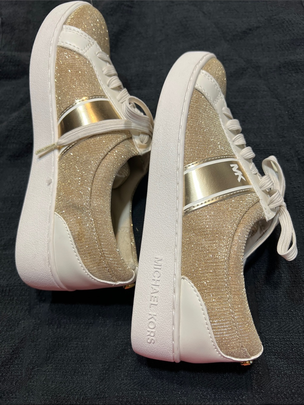 Michael Kors Glitter Gold & White Low-Top Sneakers - Picture 6 of 7